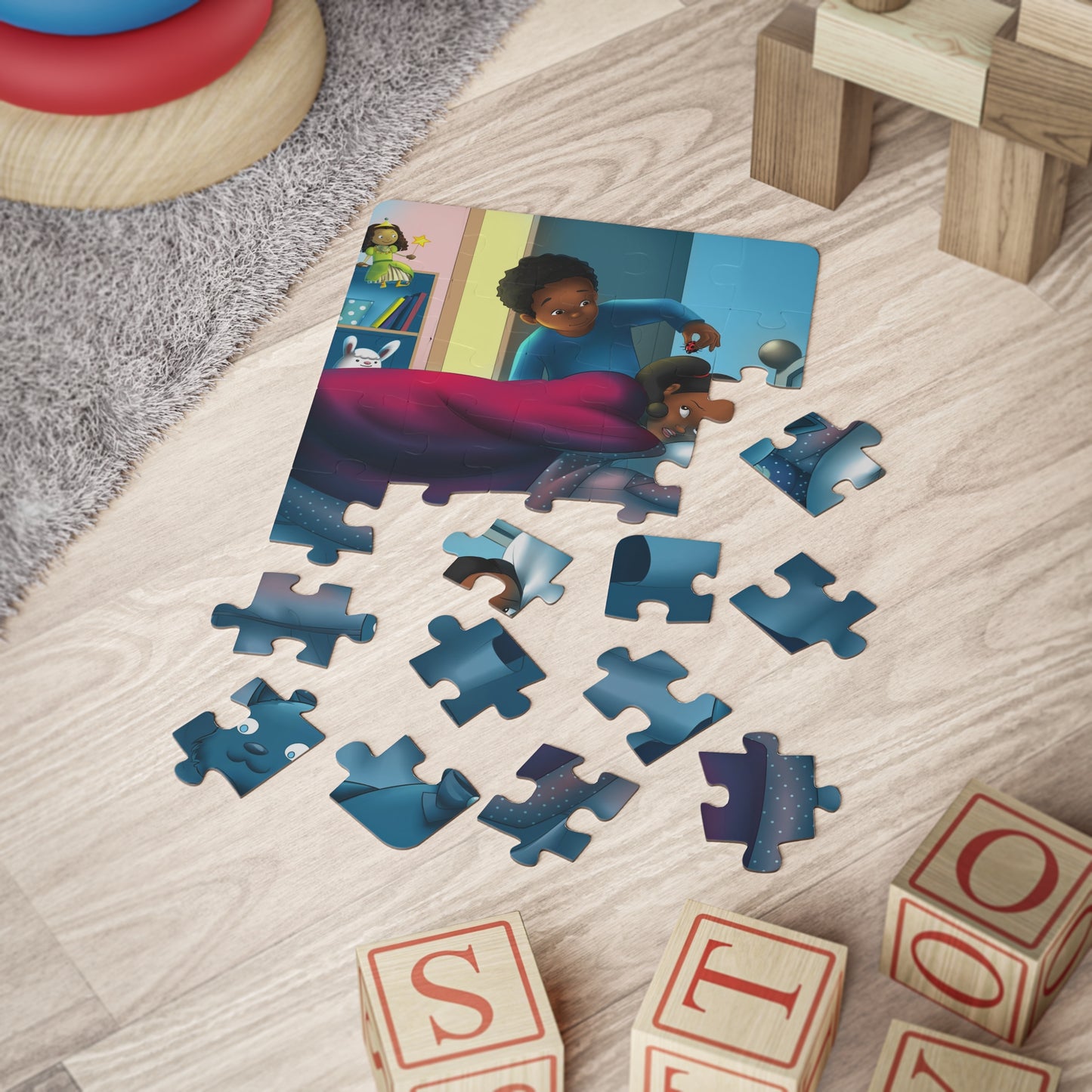 Kids Puzzle, 30 piece, Scary Scary Sasha, Dylan with Lady Bug, 14"x11"