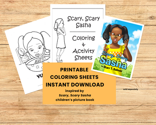 Printable Coloring Pages, Activity Sheets, 6 pages, Home Activities, Home Games, Classroom Games, Scary, Scary Sasha, preschoolers, toddlers