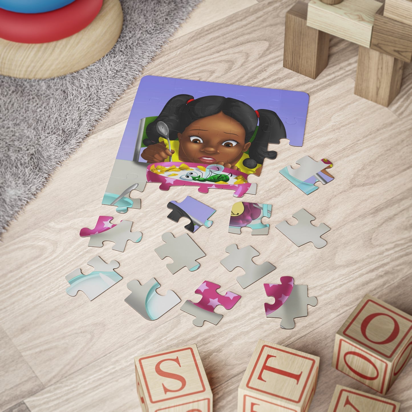 Kids Puzzle, 30 piece, Scary Scary Sasha, Fly in Cereal, 14"x11"