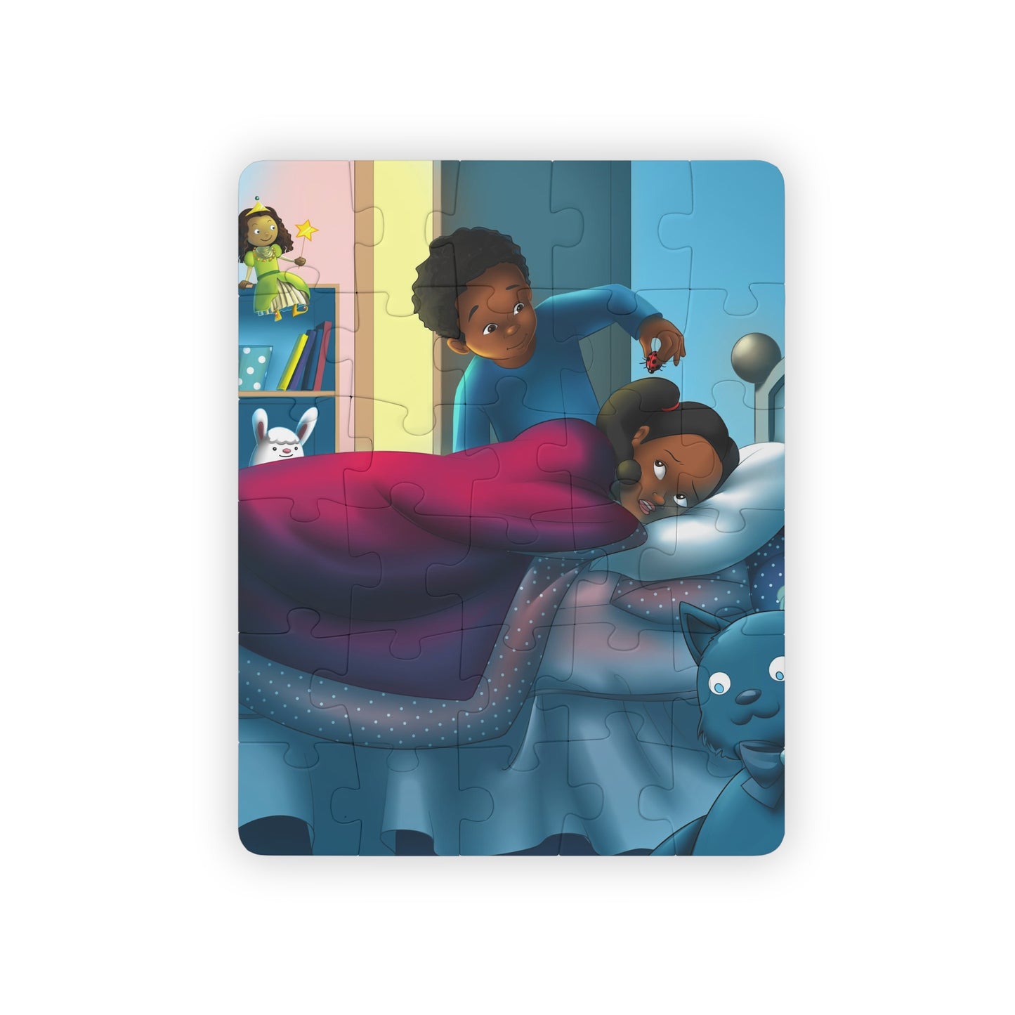 Kids Puzzle, 30 piece, Scary Scary Sasha, Dylan with Lady Bug, 14"x11"