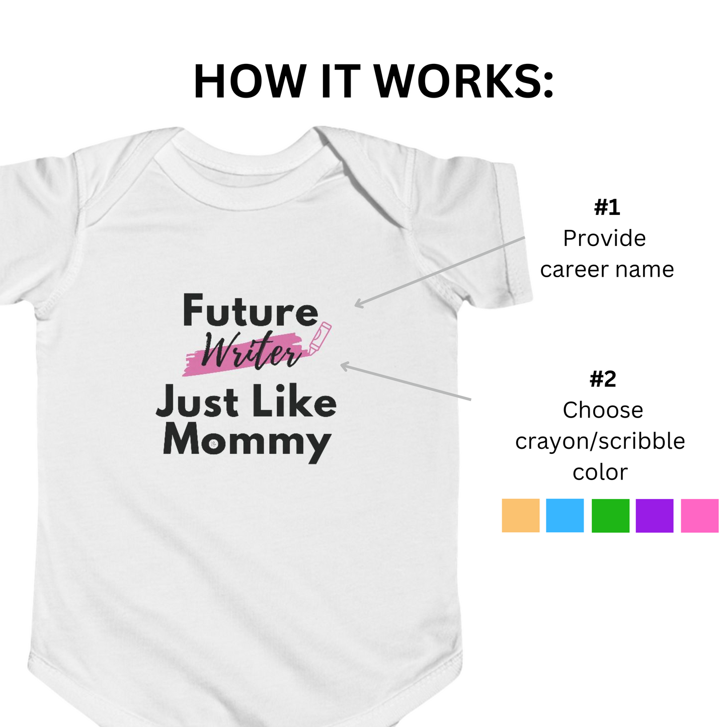 Personalized Infant Bodysuit for Writers, Authors, Stylists, Dancers, Baby Shower Gift, Christmas Gift, New Mom Gift, Pregnancy Announcement