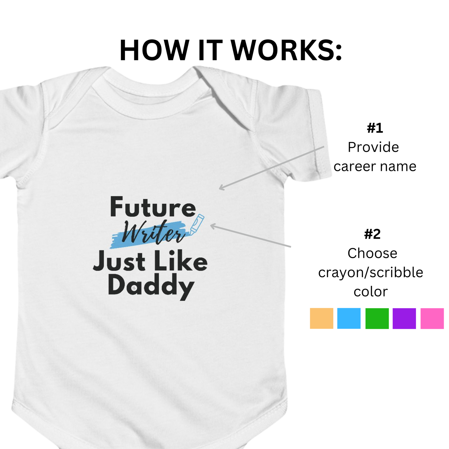 Personalized Infant Bodysuit for Writers, Authors, Stylists, Dancers, Baby Shower Gift, Christmas Gift, New Dad Gift, Pregnancy Announcement